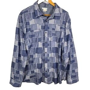 Carbon 2 Cobalt Men LongSleeve Button Up Patchwork Artsy Shirt Sz L 100% Cotton